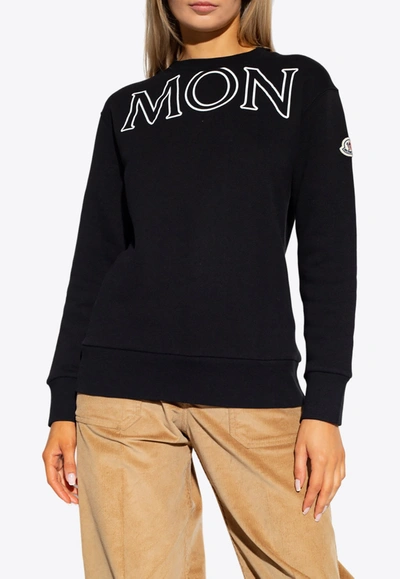 Shop Moncler Crewneck Logo Sweatshirt In Black