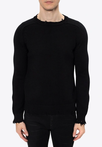 Shop Saint Laurent Distressed Knitted Sweater In Black