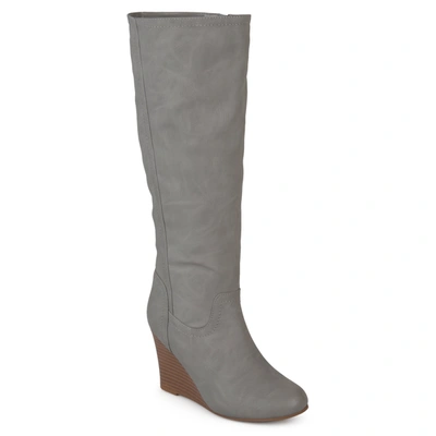 Journee Collection Women's Langly Wide Calf Knee High Wedge Boots In Grey