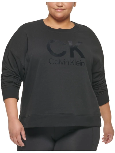 Shop Calvin Klein Performance Plus Womens Cotton Blend Logo Sweatshirt In Black