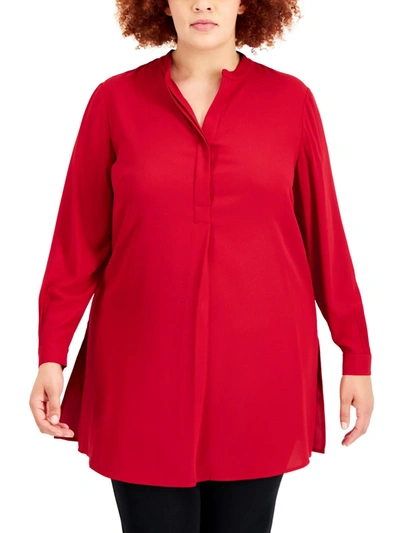 Shop Kasper Plus Womens Button Collar Long Blouse In Multi