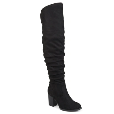 Journee Collection Kaison Womens Faux Suede Wide Calf Thigh-high Boots In Black