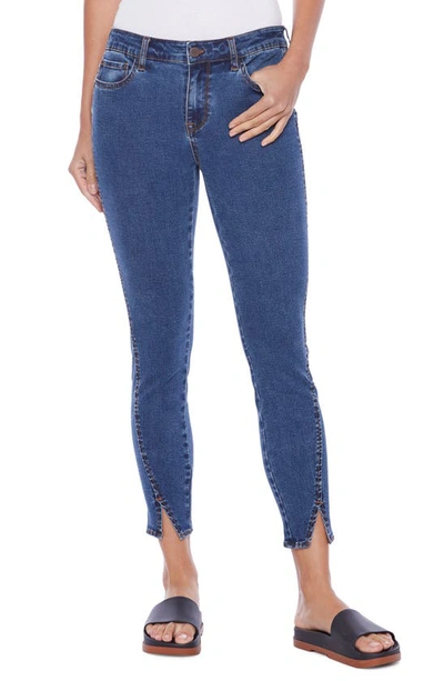 Shop Hint Of Blu Brilliant High Waist Split Cuff Ankle Skinny Jeans In Lake Blue