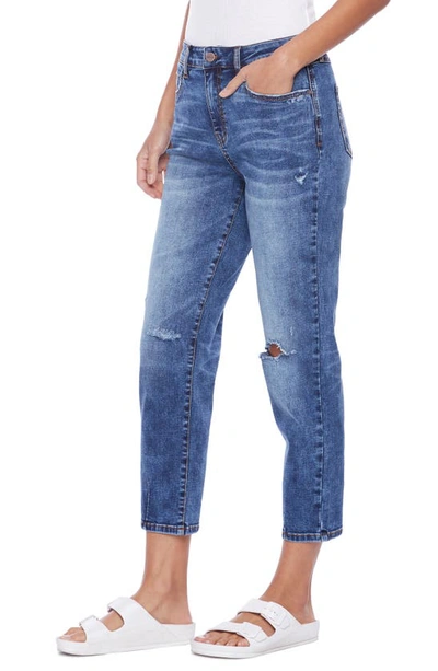 Shop Hint Of Blu Clever High Waist Ripped Ankle Slim Straight Leg Jeans In Distress Blue