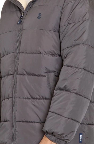 Shop Izod Faux Shearling Lined Quilted Jacket In Solid Charcoal