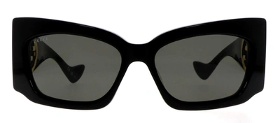 Shop Gucci Gg1412s 001 Wrap Sunglasses In Grey