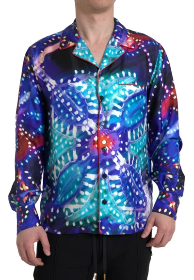 Shop Dolce & Gabbana Multicolor Silk Psychedelic Print Men Pajama Shirt