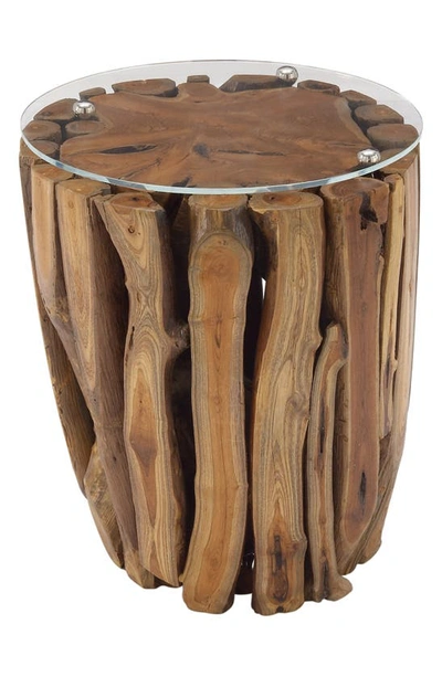 Shop Sonoma Sage Home Brown Teakwood Rustic Accent Table With Clear Glass Top
