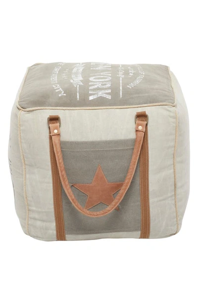 Shop Sonoma Sage Home Cream Canvas Pouf With Leather Handles In Grey