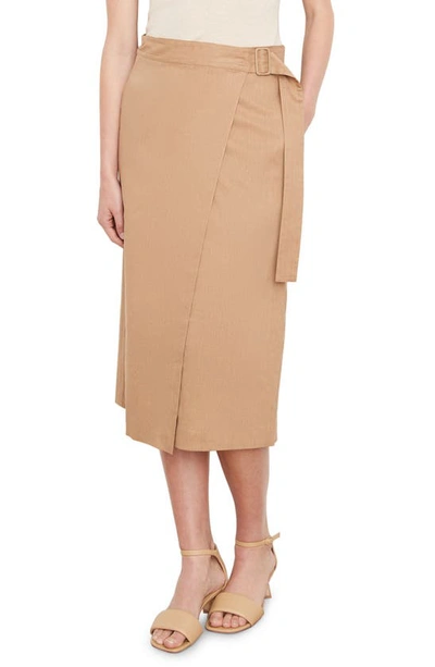 Shop Vince Side Buckle Linen Blend Wrap Skirt In Sandshell