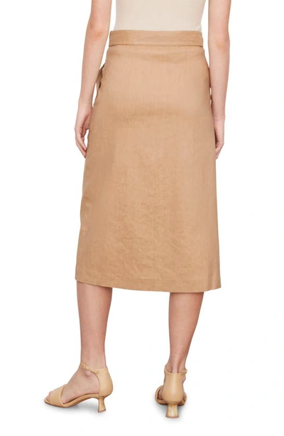 Shop Vince Side Buckle Linen Blend Wrap Skirt In Sandshell