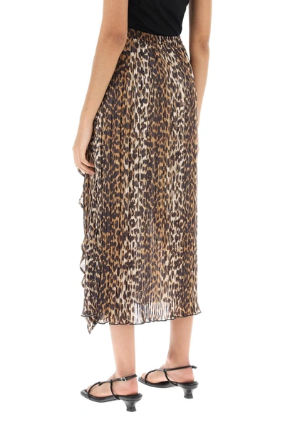 Shop Ganni Pleated Midi Skirt With Leopard Motif