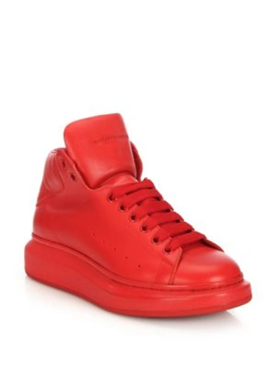 Shop Alexander Mcqueen Leather High-top Sneakers In Rasberry