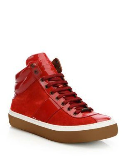 Jimmy Choo Belgravia Olympic Red Suede And Patent High Top Trainers ...