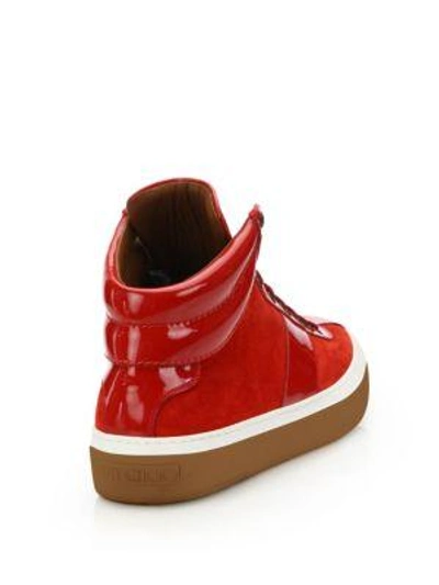 Shop Jimmy Choo Suede & Patent Leather High-top Sneakers In Red