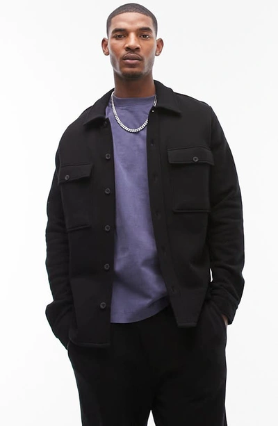 Shop Topman Oversize Cotton Jersey Shacket In Black