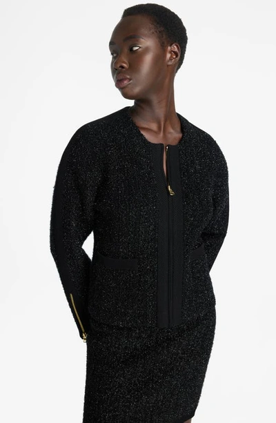 Shop St John Sparkle Eyelash Knit Jacket In Black Multi
