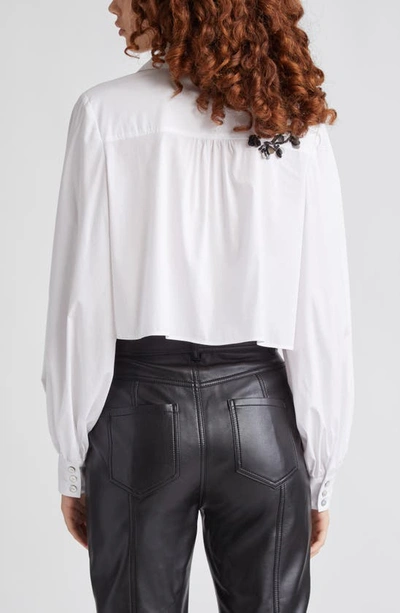 Shop Cinq À Sept Selina Sequin Flower Crop Shirt In White/ Black