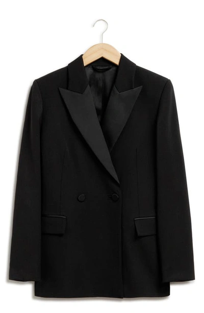 Shop & Other Stories Wool Blend Tuxedo Blazer In Black
