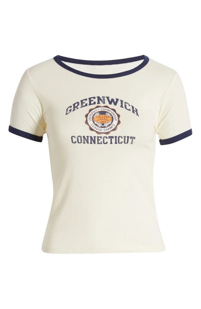 Shop Golden Hour Connecticut League Champs Cotton Graphic Ringer T-shirt In Medieval Blue-marshmallow