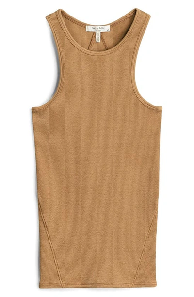 Shop Rag & Bone The Essential Rib Organic Pima Cotton Blend Tank In Tobacco