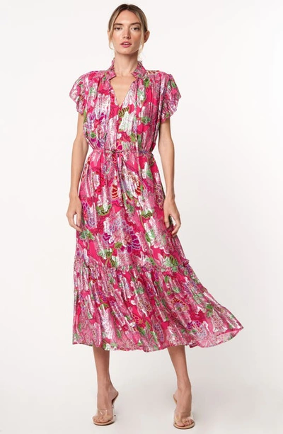 Shop Ciebon Hilma Metallic Floral Print Maxi Dress In Pink