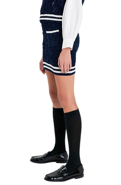 English Factory Chenille Miniskirt In Navy/ White