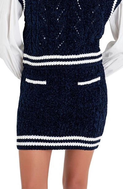 English Factory Chenille Miniskirt In Navy/ White
