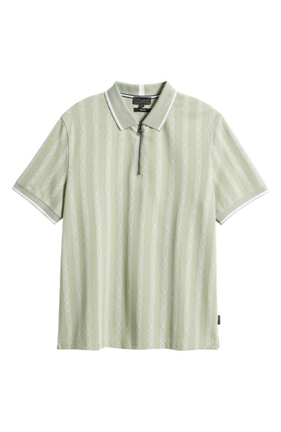 Shop Ted Baker Icken Regular Fit Cable Stripe Jacquard Zip Polo In Pale Green
