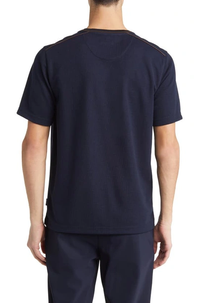 Shop Ted Baker Grine Piqué Pocket T-shirt With Suede Trim In Navy