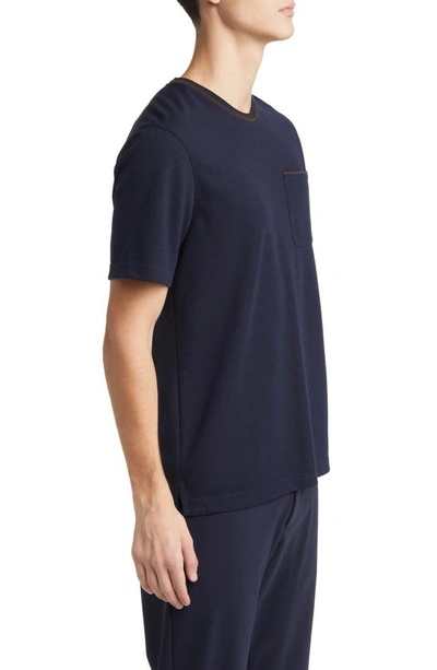 Shop Ted Baker Grine Piqué Pocket T-shirt With Suede Trim In Navy