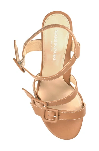 Shop Marion Parke Lucy Ankle Strap Platform Sandal In Caramel/ White Stitching