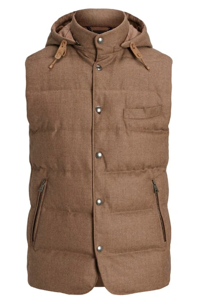 Shop Ralph Lauren Purple Label Joel Wool 750 Fill Power Down Vest With Removable Hood In Dark Taupe Melange