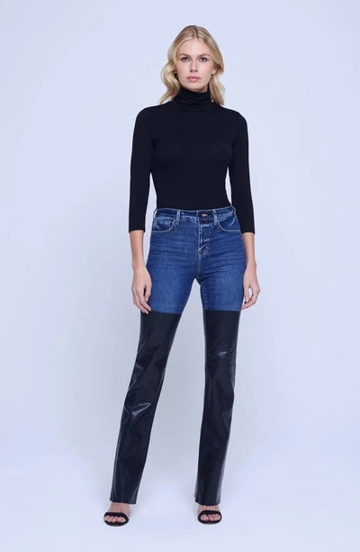 Shop L Agence Ruth Mixed Media Coated Straight Leg Jeans In Magnolia/ Black Coated