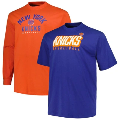 Shop Fanatics Branded Blue/orange New York Knicks Big & Tall Short Sleeve & Long Sleeve T-shirt Set