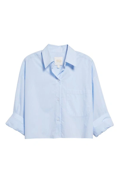 Shop Twp Soon To Be Ex Cotton Button-up Crop Shirt In Baby Blue
