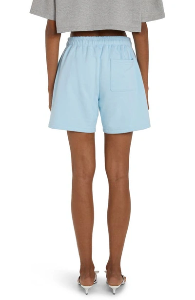 Shop Versace 1978 Re-edition Logo Cotton Sweat Shorts In Pale Blue/ Bianco