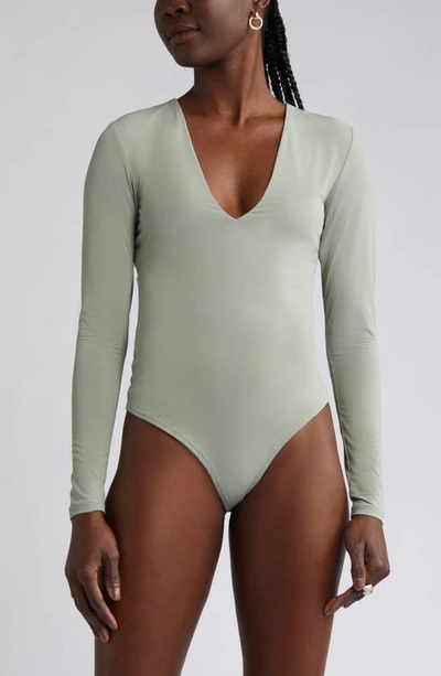 Shop Open Edit Smooth Edit V-neck Bodysuit In Green Halo