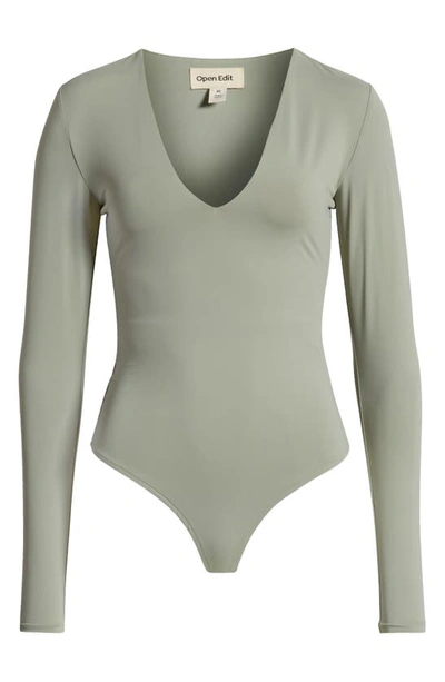 Shop Open Edit Smooth Edit V-neck Bodysuit In Green Halo