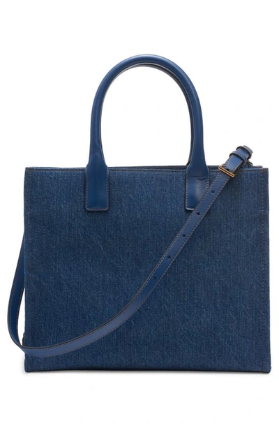 Versace Small La Medusa Denim Tote In Navy/  Gold