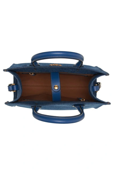 Versace Small La Medusa Denim Tote In Navy/  Gold