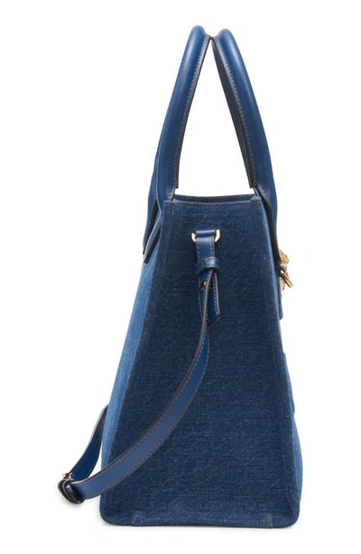 Versace Small La Medusa Denim Tote In Navy/  Gold