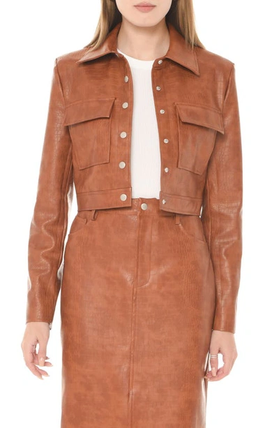 Shop Wayf Miller Croc Embossed Faux Leather Jacket In Brown