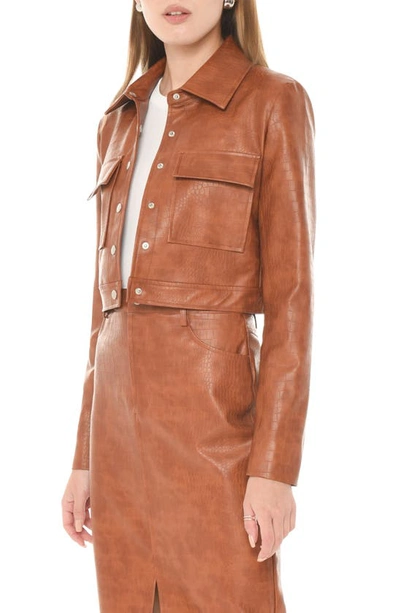 Wayf Miller Croc Embossed Faux Leather Jacket In Brown