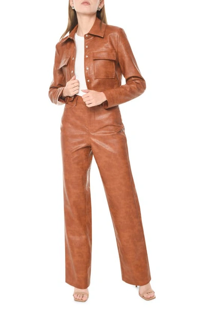 Wayf Miller Croc Embossed Faux Leather Jacket In Brown