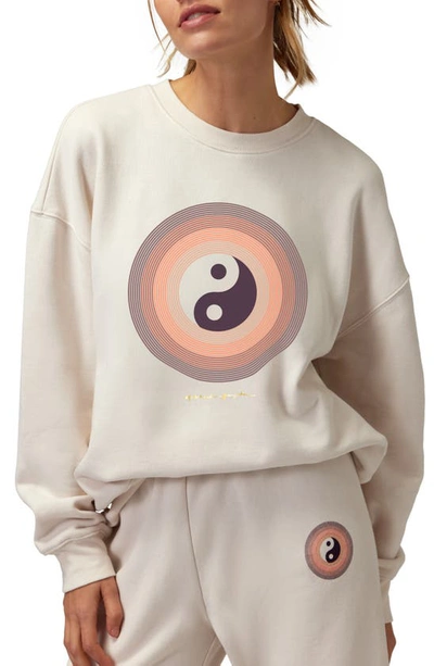 Shop Spiritual Gangster Yin & Yang Relaxed Fit Cotton Sweatshirt In White Sand