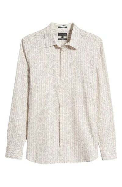 Shop Ted Baker London Dunsop Slim Fit Ditsy Leaf Stripe Stretch Button-up Shirt In Ecru