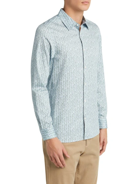 Shop Ted Baker Dunsop Slim Fit Ditsy Leaf Stripe Stretch Button-up Shirt In Light Blue