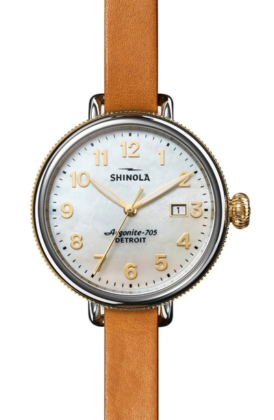 Shop Shinola Birdy Double Wrap Leather Strap Watch, 38mm In White/ Brown