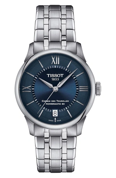 Shop Tissot Chemin Des Tourelles Powermatic 80 Bracelet Watch, 34mm In Silver